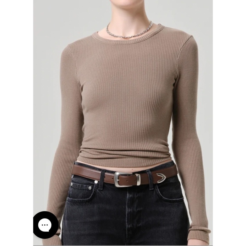 Citizens of Humanity Bina Crewneck in Cocoa Size Small Ribbed Long Sleeve Top